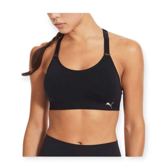 Puma Racerback Sports Bra Black Removable Cups Medium Impact L - Picture 1 of 6